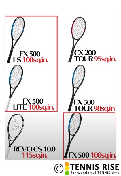 ダンロップテニスラケットフェイスサイズ比較